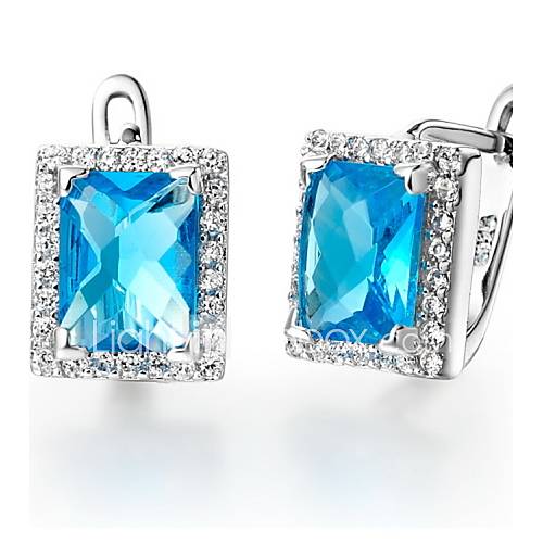 Gorgeous Silver Plated Silver With Blue Cubic Zirconia Rectangle Shape Womens Earring
