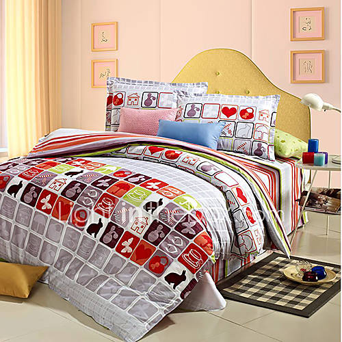 LIONSUZ Time Machine Kids Cotton Environmental Twill Four Piece(Screen Color)