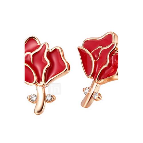 Sweet Silver And Gold Plated With Cubic Zircon Red Rose Womens Earring(More Colors)