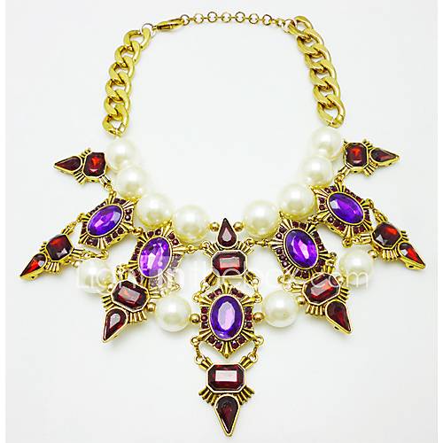 Womens Euramerican Luxury Crystal Gemstone Pearl Necklace