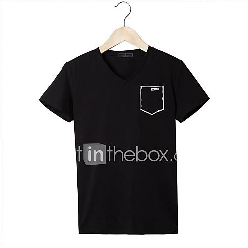 Mens V Neck Print Straight Short Sleeve T Shirt