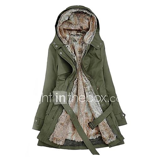 Womens Hoodie Thick Parka Belted Winter Coat