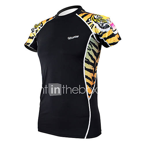 KOOPLUS Mens Tiger Stripes Black Fitness Elastic Skinny Quick dry Short Sleeve Cycling T shirt