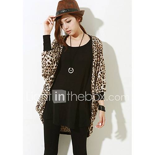 Womens Leopard Batwing Cardigan Coat