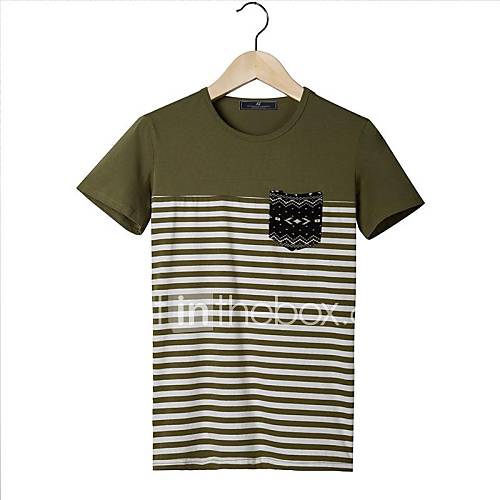 Mens Round Neck Print Straight Stripes Short Sleeve T Shirt