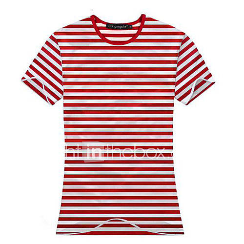 Aiyifang Casual Stripe Short Sleeve Lovers T Shirt(Red)