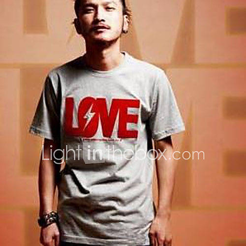 Aiyifang Casual Love Lighting Print Short Sleeve Lovers Shirt(Light Gray)