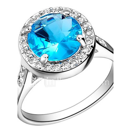 Vintage Style Sliver Blue With Cubic Zirconia Round Womens Ring(1 Pc)