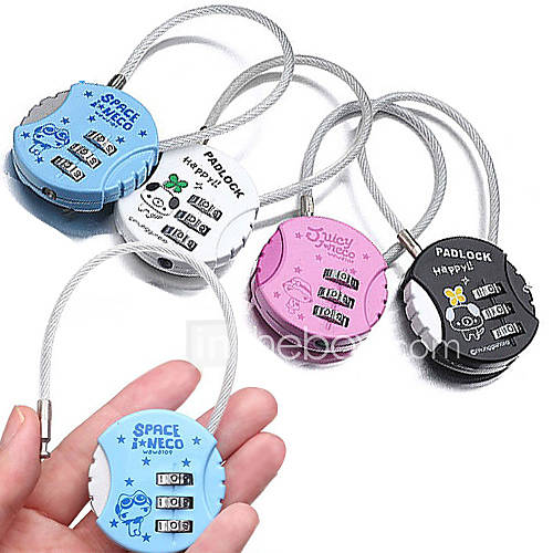 Mini Cartoon Round Coded Lock With Wire Cable(Random Color)