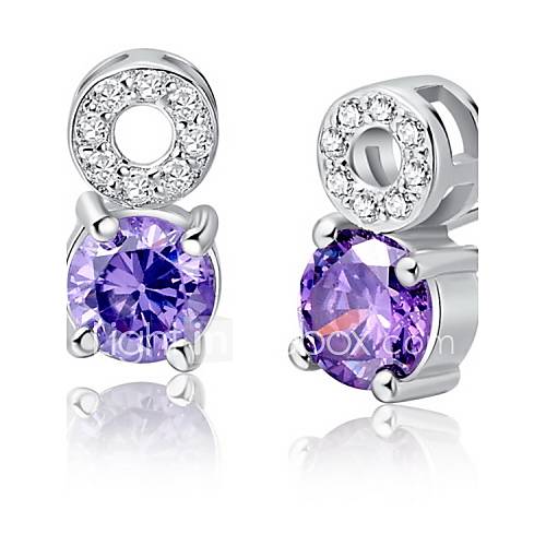 Lovely Silver Plated Silver With Purple Cubic Zirconia Bear Womens Earring