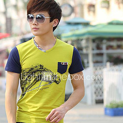 Mens V Neck Printing T Shirt