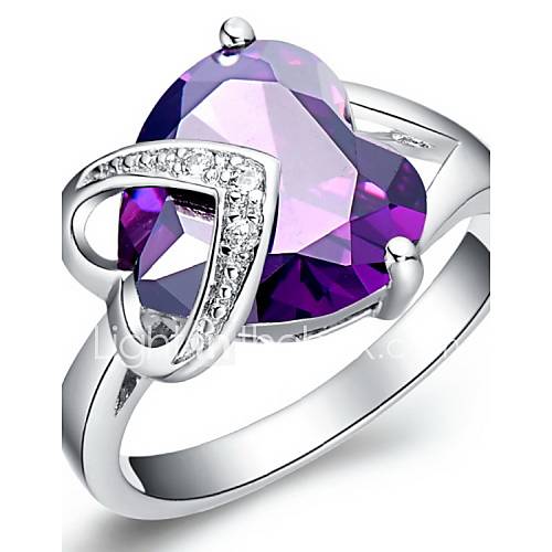 Elegant Sliver With Cubic Zirconia Heart Womens Ring(Purple,Red)(1 Pc)