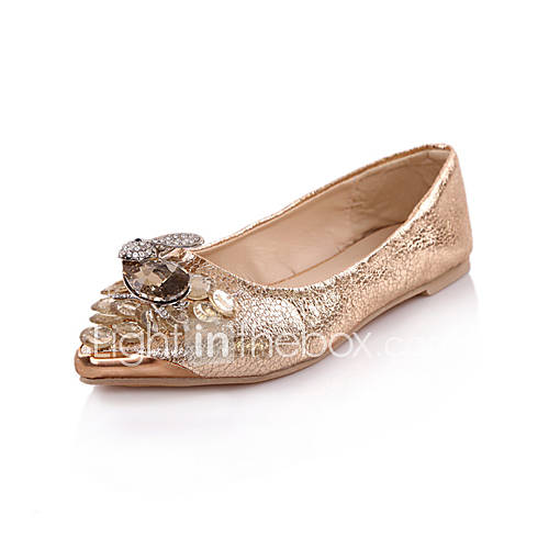 Leatherette Womens Flat Heel Ballerina Flats Shoes with Rhinestone(More Colors)