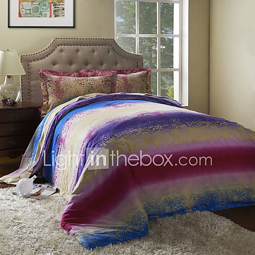 Duvet Cover,3 Piece Modern Style 100% Cotton Colorful Stripes Pattern