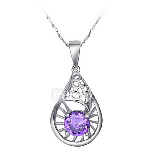 Graceful Water Drop Womens Slivery Alloy Necklace(1 Pc)(Purple,White)
