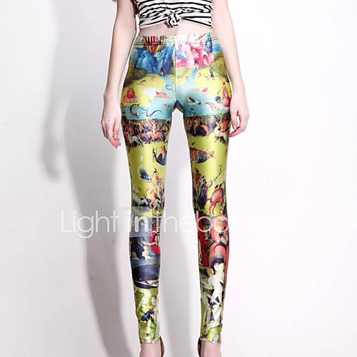 Elonbo Colorful World Style Digital Painting High Women Free Size Waisted Stretchy Tight Leggings