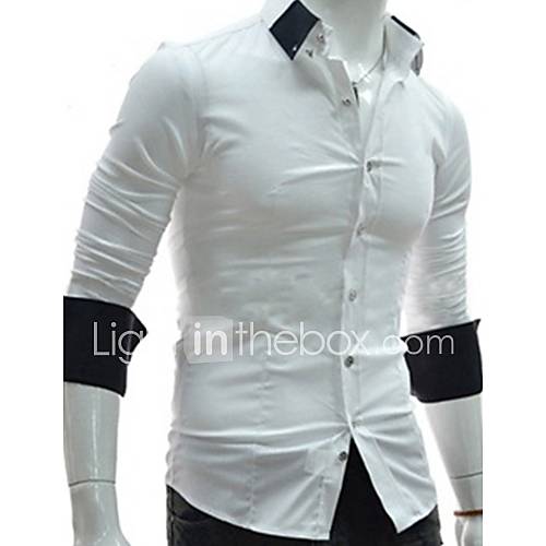 Mens Korean Contrast Color Long Sleeve Casual Shirts