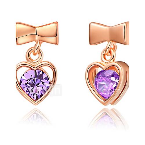 Amazing Gold Plated With Cubic Zirconia Heart And Bowknot Womens Earrings(More Colors)