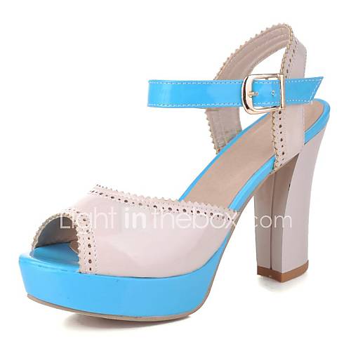 Faux Patent Leather Womens Fashion High Heel Peep Toe Sandals More Colors