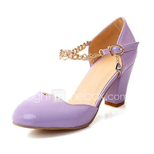 Faux Patent Leather Womens Platform Chunky Heel Round Toe Pumps More Colors