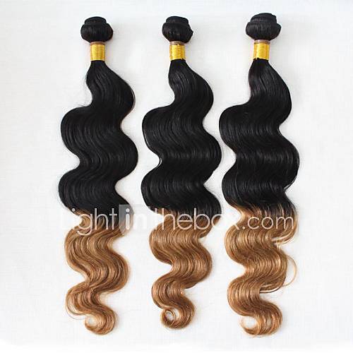 100% Human Hair Weaving Two Tone Color Brazilian Virgin Ombre Hair 16Inches Body Wave