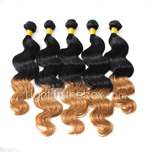 Brazilian Virgin Ombre Hair Weft Tip 6# Blonde Color 20Inches Body Wave