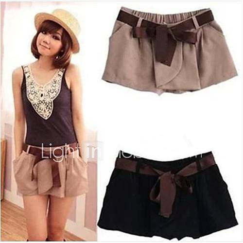 Womens Fashion Black and Khaki Casual Short Pants with Belt