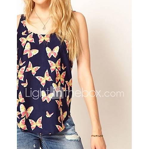 Womens Chiffon Butterfly Print Vest