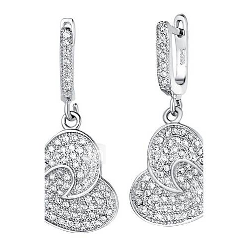 Fashionable Silver Plated Silver With Cubic Zirconia Heart Drop Womens Earring