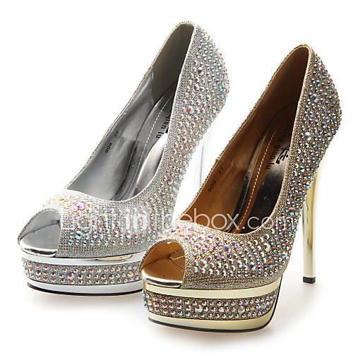 Cloth Womens Wedding Stiletto Heel Peep Toe Pumps/Heels with Rhinestone Shoes(More Colors)