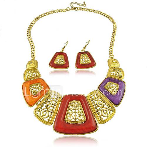 Colorful Retro Alloy Resin Fan Shaped Womens jewelry Set