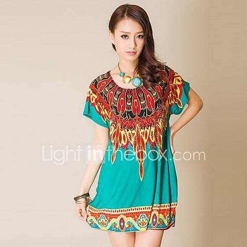 Printed Rhinestone Peacock Feather Dress in Women in Southeast Asia(Tailoring Random)