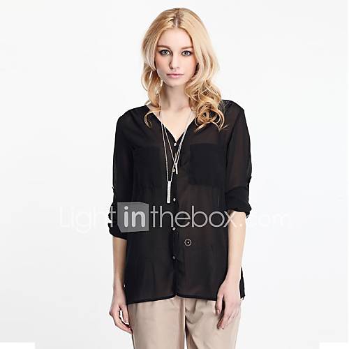 Womens V Collar Transparent Chiffon Shirt