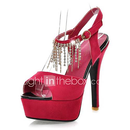 Suede Womens Stiletto Platform Heel Open Toe Heels Sandals with Rhinestone Shoes(More Colors)