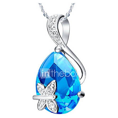 Elegant Water Drop Shape Womens Slivery Alloy Necklace With Rhinestone(1 Pc)(Purple,Blue)