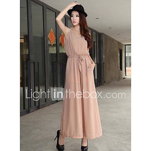 Womens Shirt Collar High Waist Solid Color Wide Leg Jumpsuits