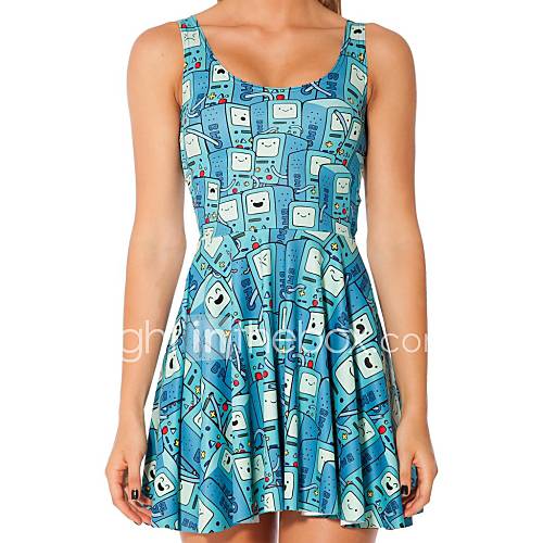 Women Cartoon Adventure Time digital print pleated Scoop Skater Dress