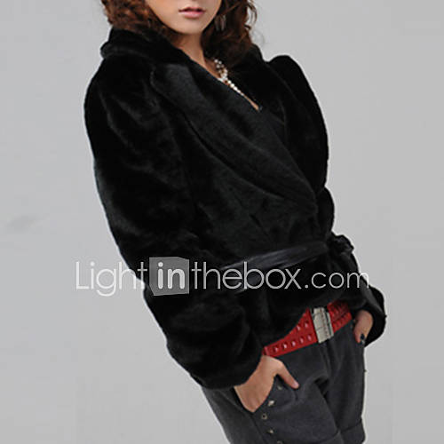 Womens Fur Collar Self belt Long Coat