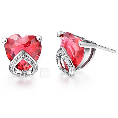 Sweet Silver Plated Silver With Cubic Zirconia Closer Heart Womens Earring(More Colors)