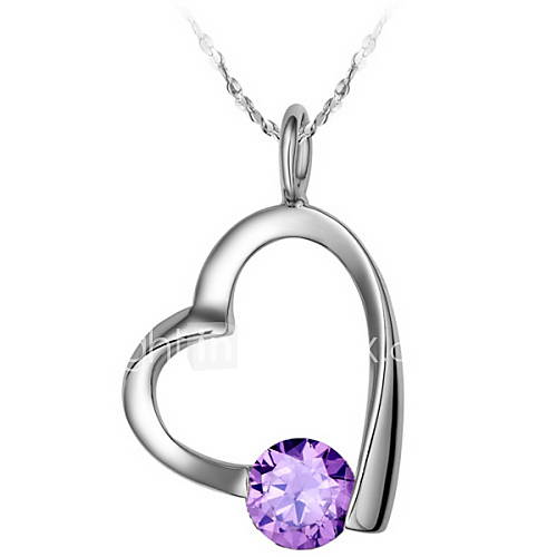 Vintage Heart Shape Womens Slivery Alloy Necklace(1 Pc)(Purple,White)