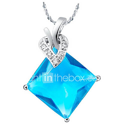 Elegant Diamond Shape Womens Slivery Alloy Necklace With Gemstone(1 Pc)(Purple,Blue)