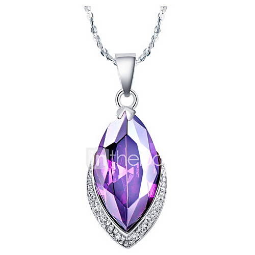 Graceful Water Drop Shape Womens Slivery Alloy Necklace With Gemstone(1 Pc)(Purple,Red)