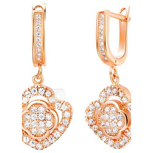 Charming Gold Or Silver Plated With Cubic Zirconia Clover Womens Earrings(More Colors)