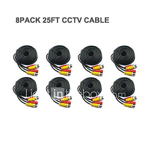 8 PCS 25 Ft BNC Video and Power 12V DC CCTV Cable