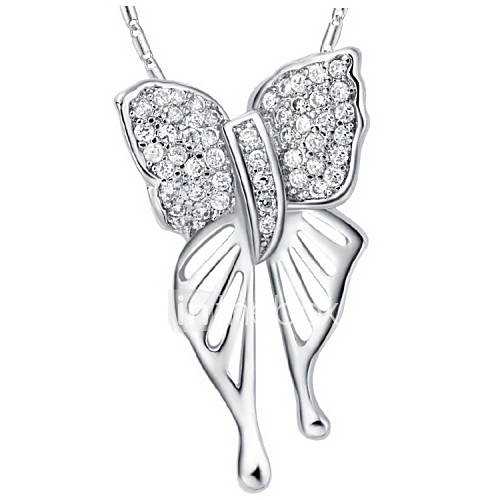 Elegant Butterfly Shape Slivery Alloy Necklace With Rhinestone(1 Pc)