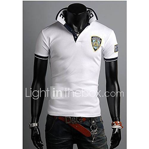 Mens Stand Collar Badge Slim POLO Shirt