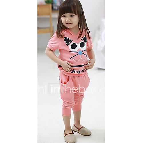 Girls Cat Print Lovely Cartoon Clothing Sets