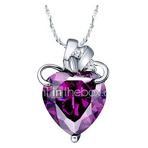 Elegant Heart Shape Womens Slivery Alloy Necklace With Gemstone(1 Pc)(Purple,Blue)