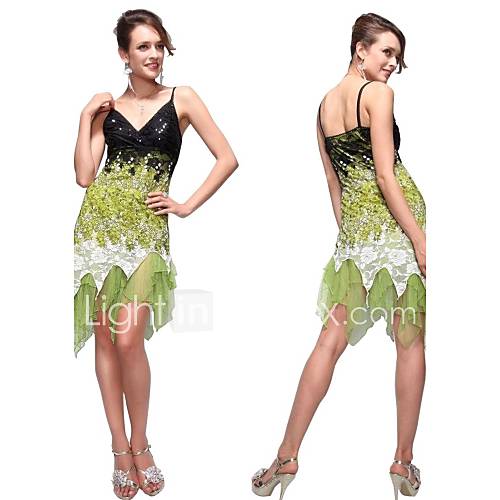 Flowing Green Lace Cocktail Dress