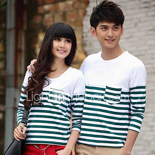 Aiyifang Casual Stripe Round Neck Big Size T Shirt(Green)